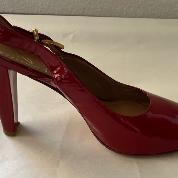 J Vincent Patent Leather Open Toe Slingback Cherry Red High Heel Sandals - Picture 11 of 14